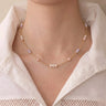 Solid 18K Gold Multicolor Freshwater Pearl Station Necklace for Women