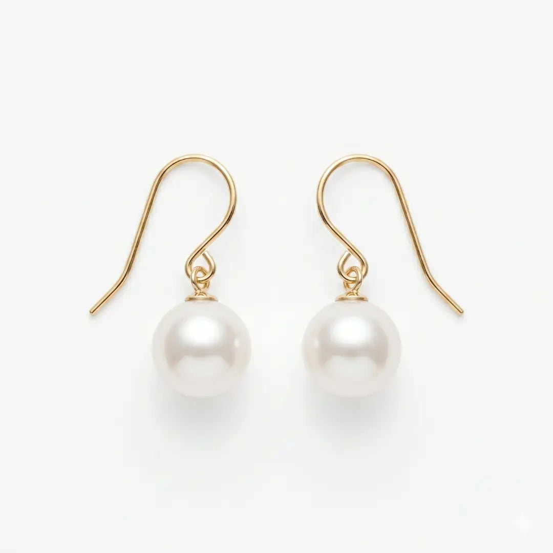 18K Solid Yellow Gold Akoya Natural Pearl Drop Earrings
