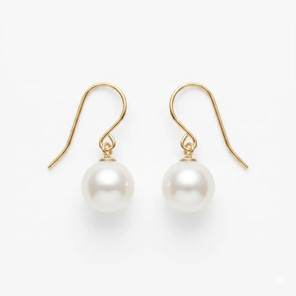 18K Solid Yellow Gold Akoya Natural Pearl Drop Earrings