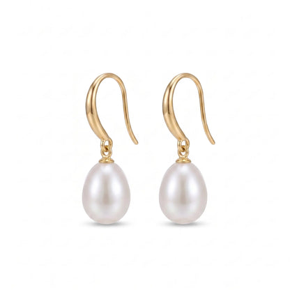 18K Gold Rice Pearl Drop Earrings for Women