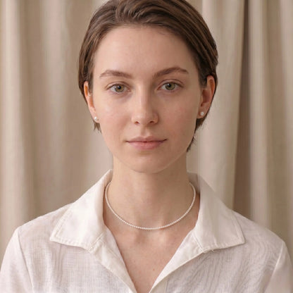 Skinny Pearl Necklace 18K Solid Gold 2-2.5mm Freshwater Pearl Choker