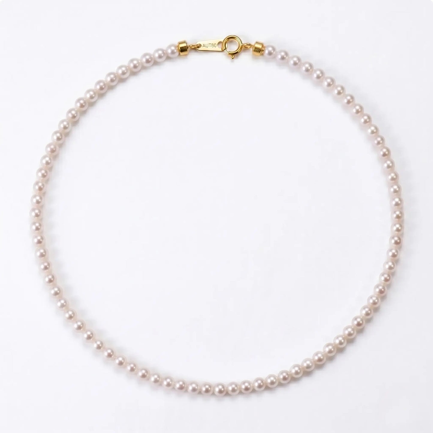 Dainty Bridal Pearl Choker Necklace, 18K Solid Gold 2-2.5mm Skinny Bride Gift