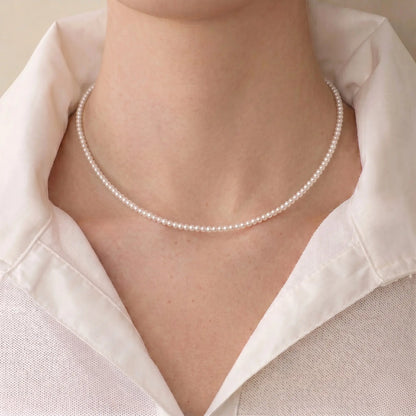 Skinny Pearl Necklace 18K Solid Gold 2-2.5mm Freshwater Pearl Choker