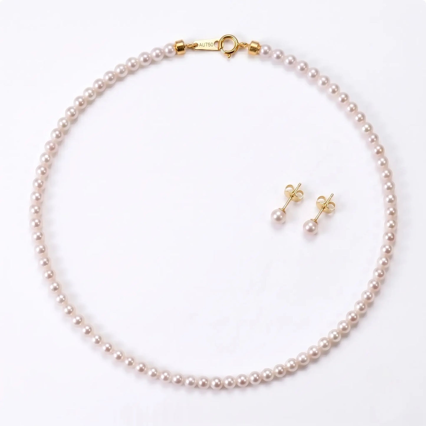 18K Solid Gold Dainty Pearl Jewelry Set | 2-2.5mm Skinny Choker Necklace & 3mm Freshwater Studs