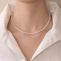 18K Solid Gold Dainty Pearl Jewelry Set | 2-2.5mm Skinny Choker Necklace & 3mm Freshwater Studs
