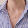 Everyday Solid 18K Gold Floating Akoya Pearl Necklace, 7-7.5mm Japanese Akoya Pearl Pendant for Daily Wear