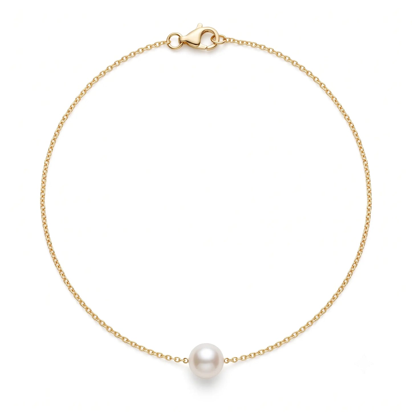Everyday Solid 18K Gold Floating Akoya Pearl Necklace, 7-7.5mm Japanese Akoya Pearl Pendant for Daily Wear