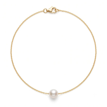 Everyday Solid 18K Gold Floating Akoya Pearl Necklace, 7-7.5mm Japanese Akoya Pearl Pendant for Daily Wear