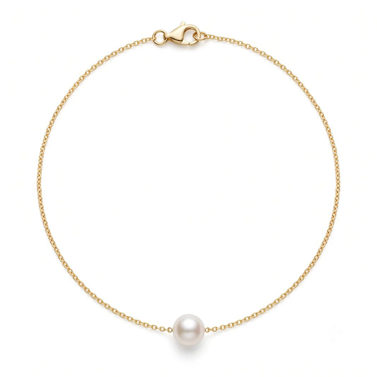 Everyday Solid 18K Gold Floating Akoya Pearl Necklace, 7-7.5mm Japanese Akoya Pearl Pendant for Daily Wear
