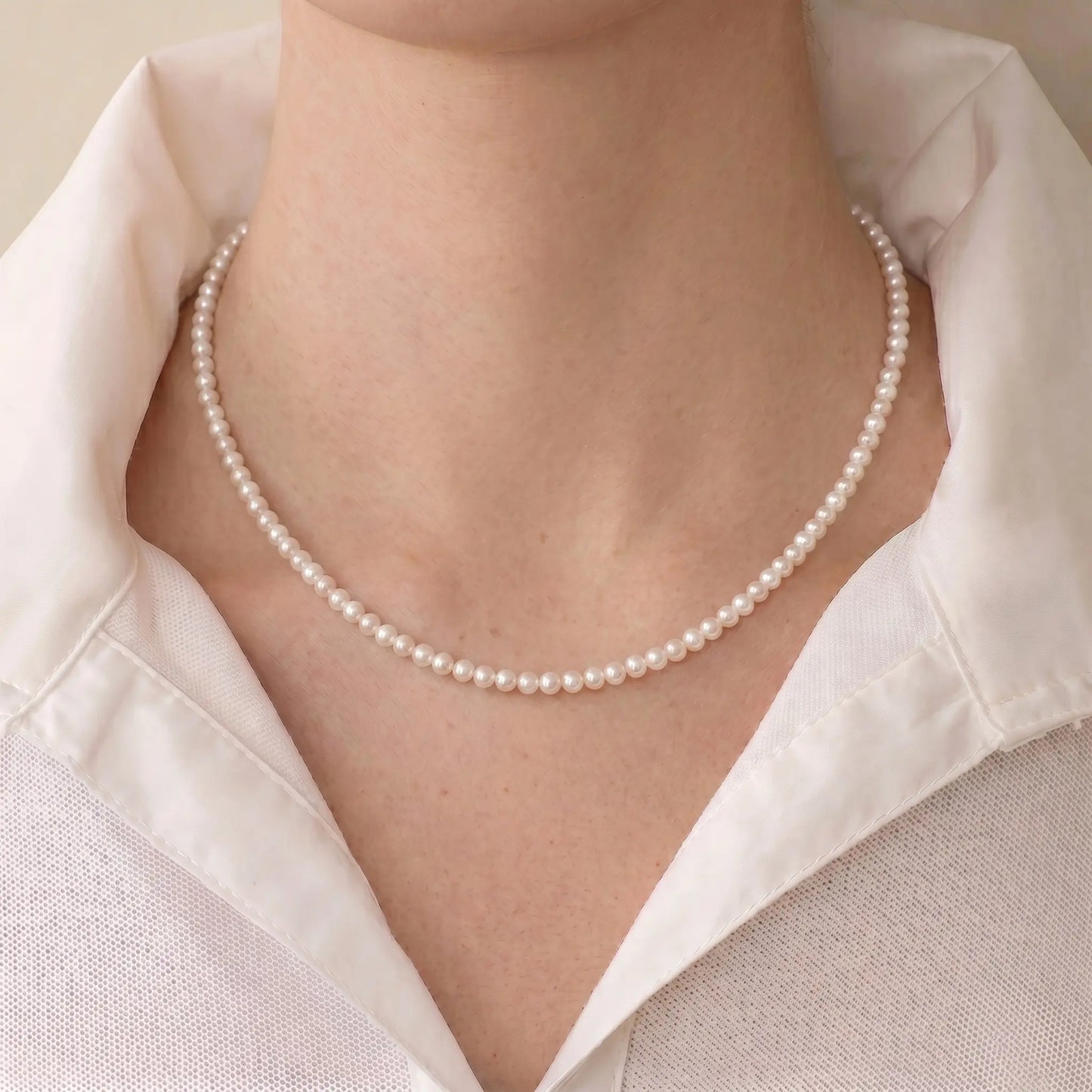 18K Solid Gold Dainty 3-3.5mm Genuine Freshwater Pearl Necklace