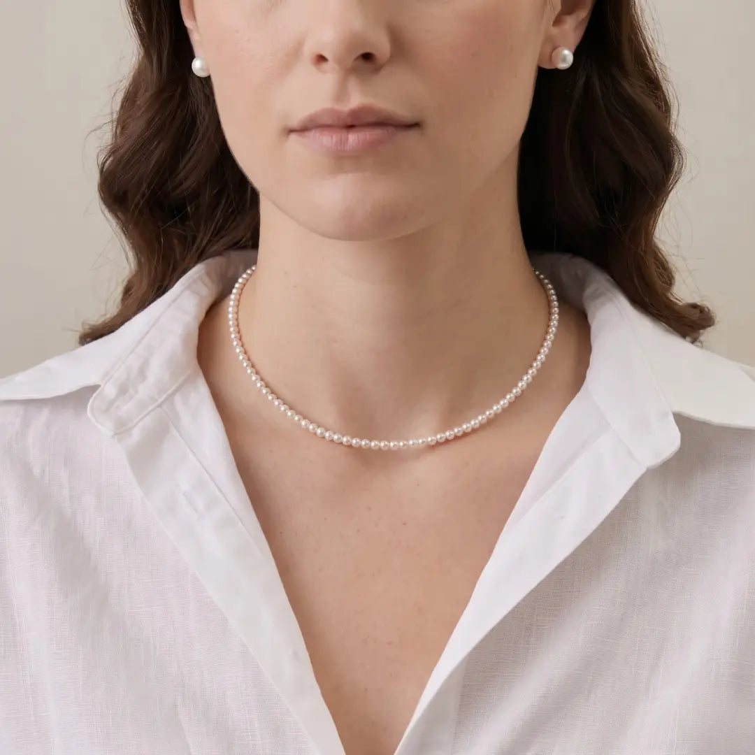 18K Solid Gold Dainty 3-3.5mm Genuine Freshwater Pearl Necklace