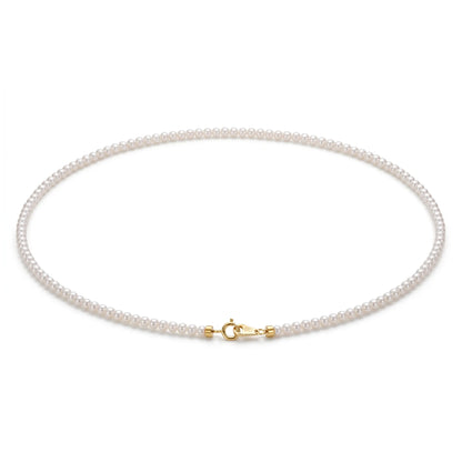 18K Solid Gold Dainty 3-3.5mm Genuine Freshwater Pearl Necklace