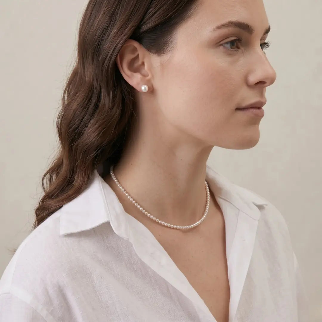 18K Solid Gold Dainty 3-3.5mm Genuine Freshwater Pearl Necklace
