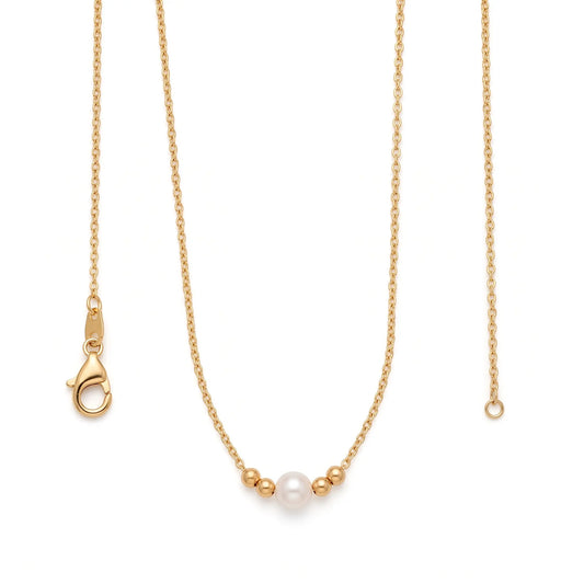 18K Solid Gold Pearl Necklace 7-7.5mm, Real Gold Bead Minimalist Choker for Women