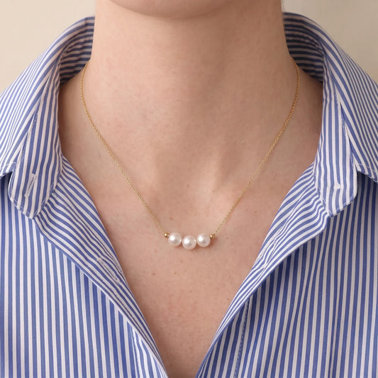 18K Solid Gold Akoya Pearl Pendant Necklace Minimalist Au750 Fine Jewelry