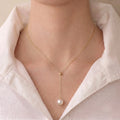 18K Solid Gold (Au750) 9-9.5mm Genuine Freshwater Pearl Y Necklace