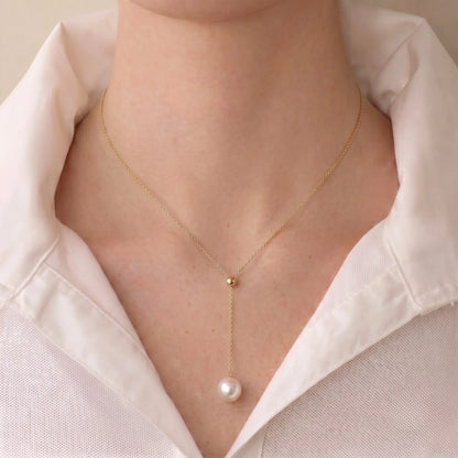 18K Solid Gold (Au750) 9-9.5mm Genuine Freshwater Pearl Y Necklace