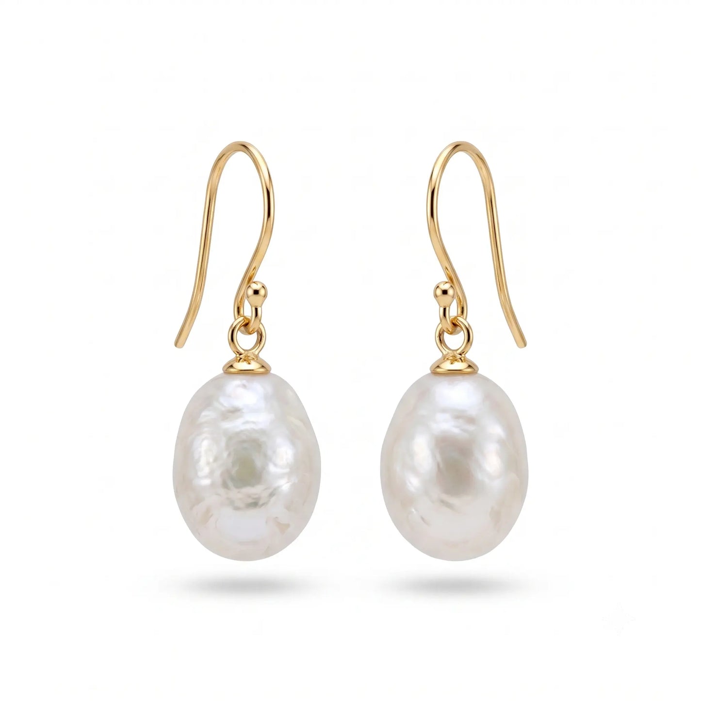 18K Solid Gold Baroque Pearl Drop Earrings for Women