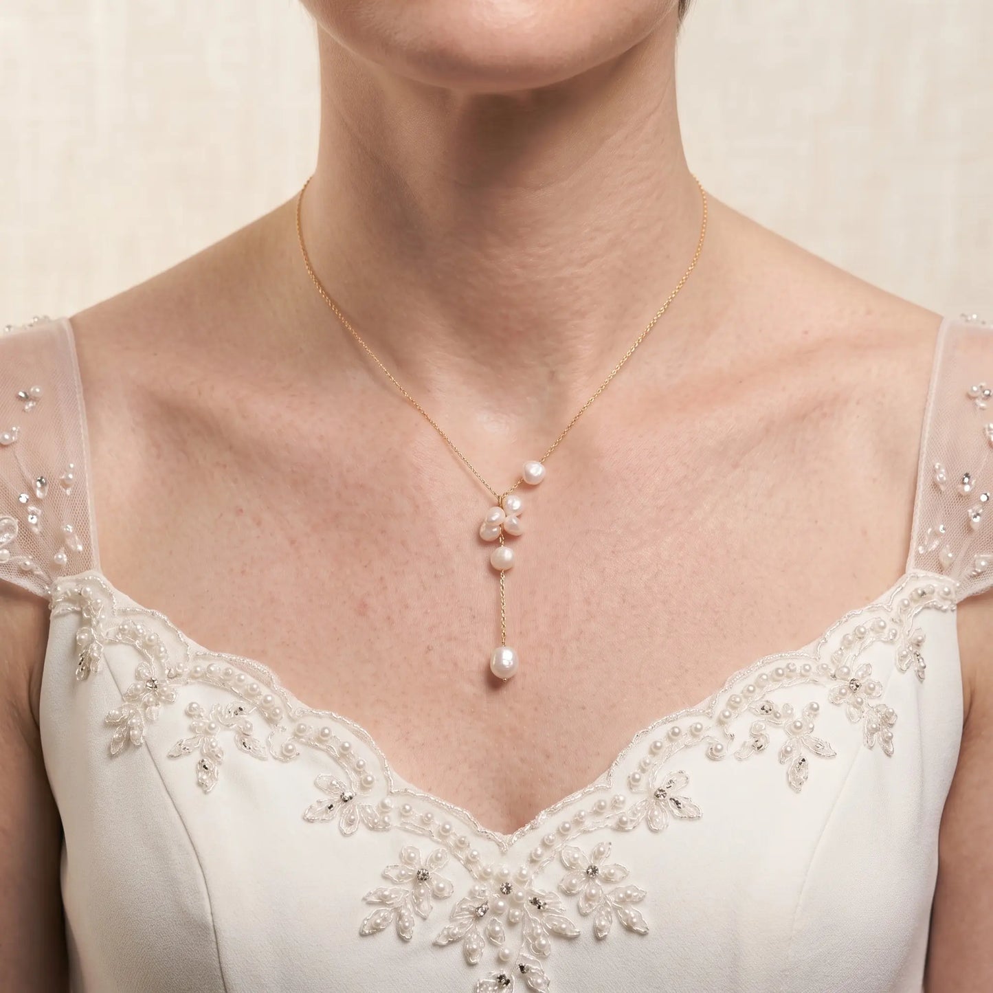18K Solid Gold Baroque Pearl Lariat Necklace for Women Wedding Bridal Jewelry