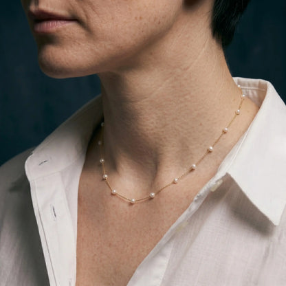 Genuine 3-3.5mm Freshwater Mini Pearl Choker in 18K Solid Gold