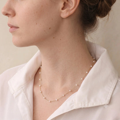 Genuine 3-3.5mm Freshwater Mini Pearl Choker in 18K Solid Gold