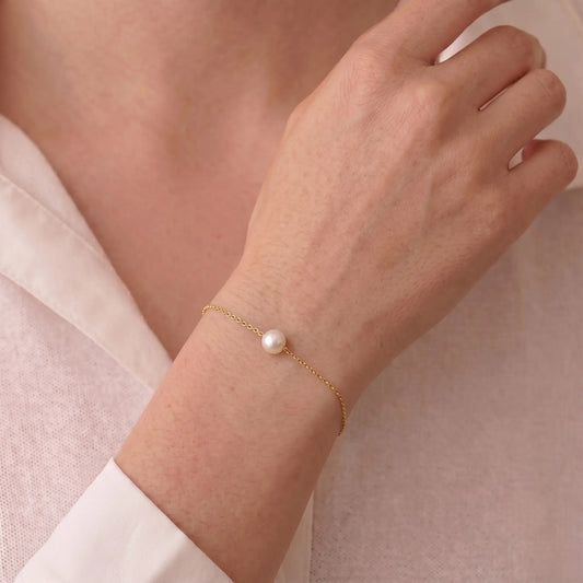 18K Solid Gold Japanese Akoya Pearl Single Bead Bracelet