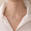 18K Solid Gold Pearl Station Necklace with Gold Beads 3-3.5mm Real Freshwater Pearl Choker
