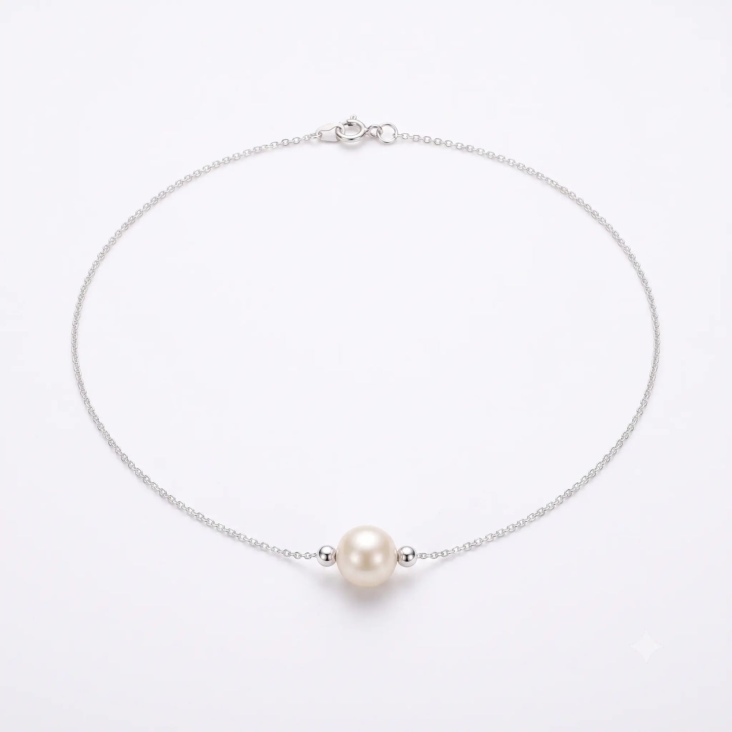 Minimalist Single Pearl Choker Necklace in Sterling Silver Floating Pearl Pendant