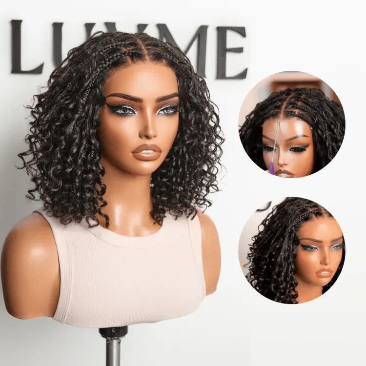 Boho Braids Deep Curly Glueless 5x5 Closure Lace with Braided Top Human Hair Wig