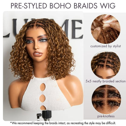 Boho Braids Deep Curly Glueless 5x5 Closure Lace with Braided Top Human Hair Wig