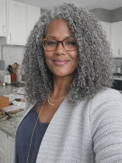 5x5 Deep Curly Salt And Pepper Glueless Gray Color Pre-Cut Lace Bob Wig