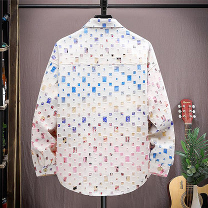 Color block holes coat
