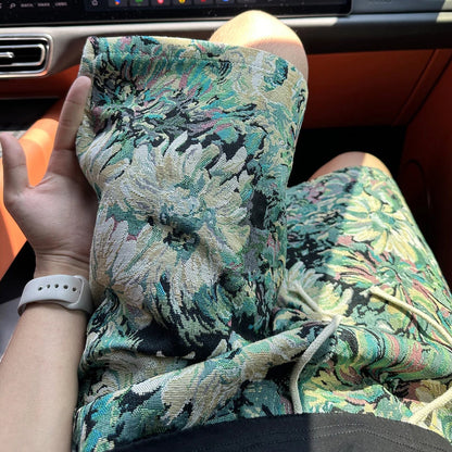 Oil painting floral jacquard shorts