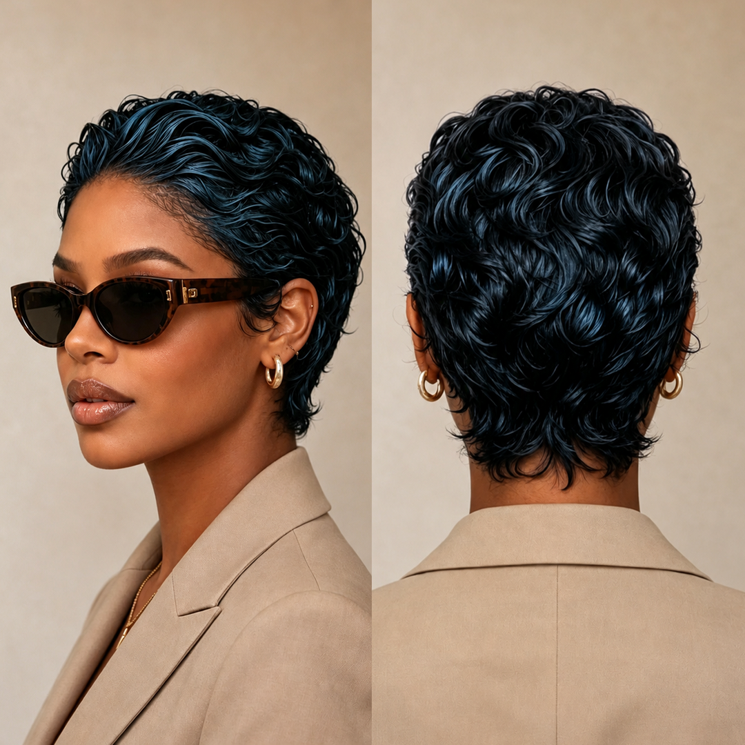 Frontal Lace Two Colors Slicked-back Style Pixie Short Cut Wig