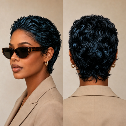 Frontal Lace Two Colors Slicked-back Style Pixie Short Cut Wig