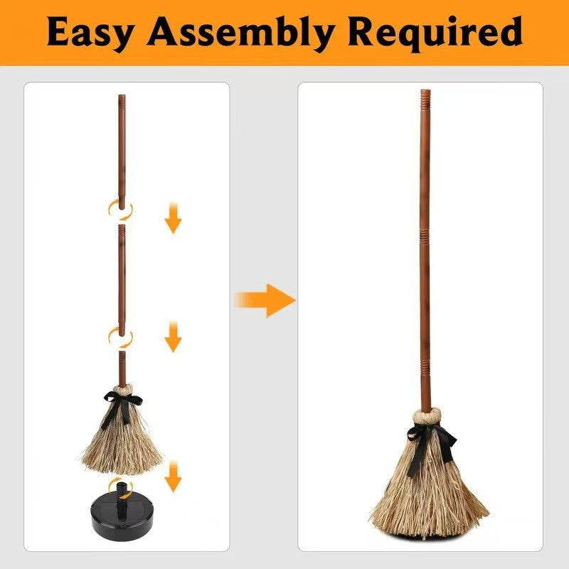 New Halloween Floating Witch's Broom - Animated Wobbling Magic Broomstick Prop for Haunted House Decor