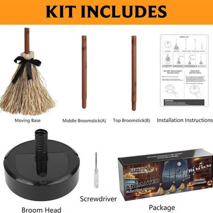 New Halloween Floating Witch's Broom - Animated Wobbling Magic Broomstick Prop for Haunted House Decor