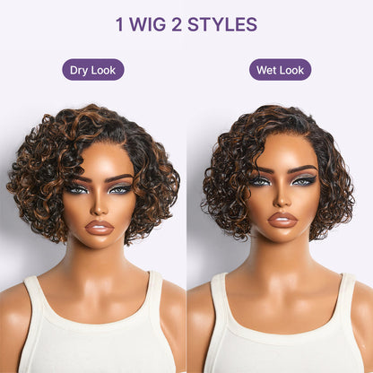 Water Wave Pixie Cut Water Wave Glueless Minimalist HD Lace Short Curly Wig
