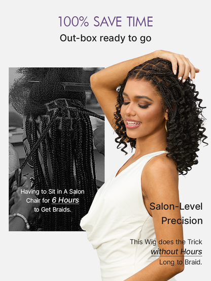HD Full Lace Knotless Boho Curls Braided Bob Pre-Cut Lace Wig Flexi Fit Invisi Drawstring Cap