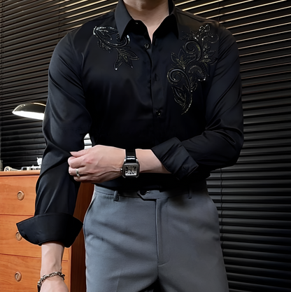 Rhinestone Vintage Flower Tassel Embroidery Shirt