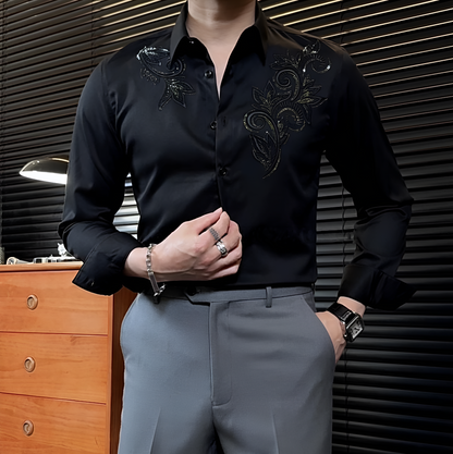 Rhinestone Vintage Flower Tassel Embroidery Shirt