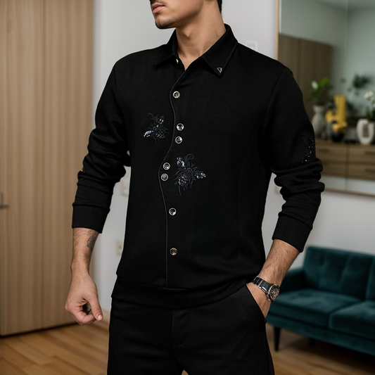 Rhinestone floral embroidered textured top