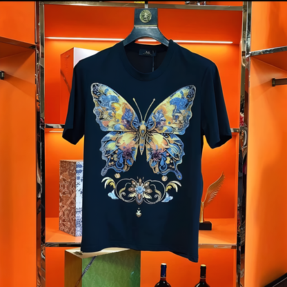 Colorful Butterfly Rhinestone T-shirt