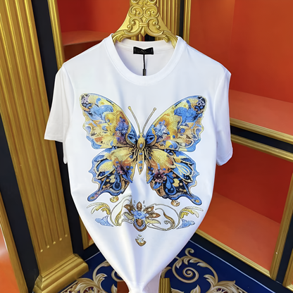Colorful Butterfly Rhinestone T-shirt