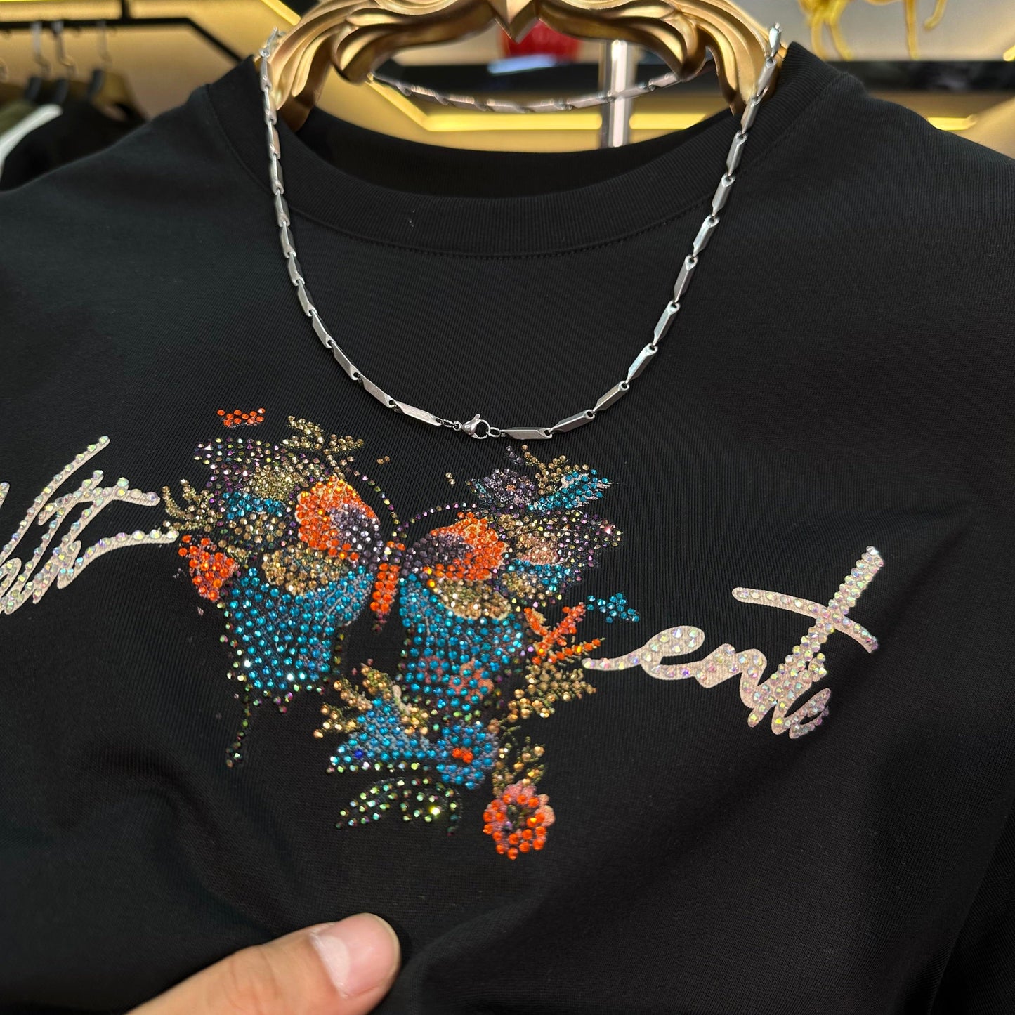 Sparkling rhinestone butterfly T-shirt