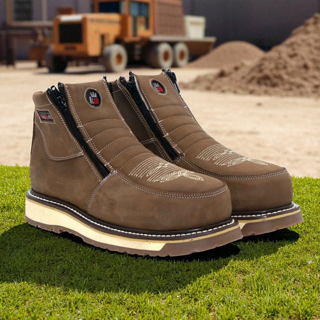 Steel Toe Zipper Leather Work Boots