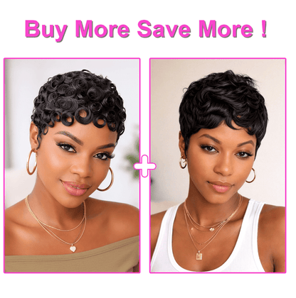 Pixie Cut Finger Wave Machine Made Wig (Cart)