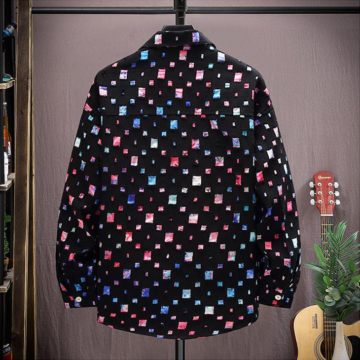 Color block holes coat