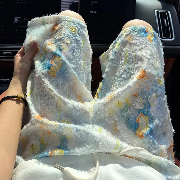Oil painting style tassel shorts