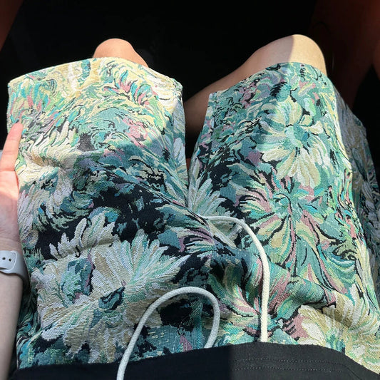 Oil painting floral jacquard shorts